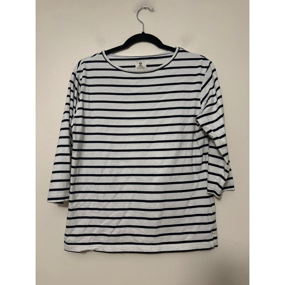 Mousqueton French Breton Stripe 100% Cotton 3/4 Sleeve Top Navy White 42 / Large